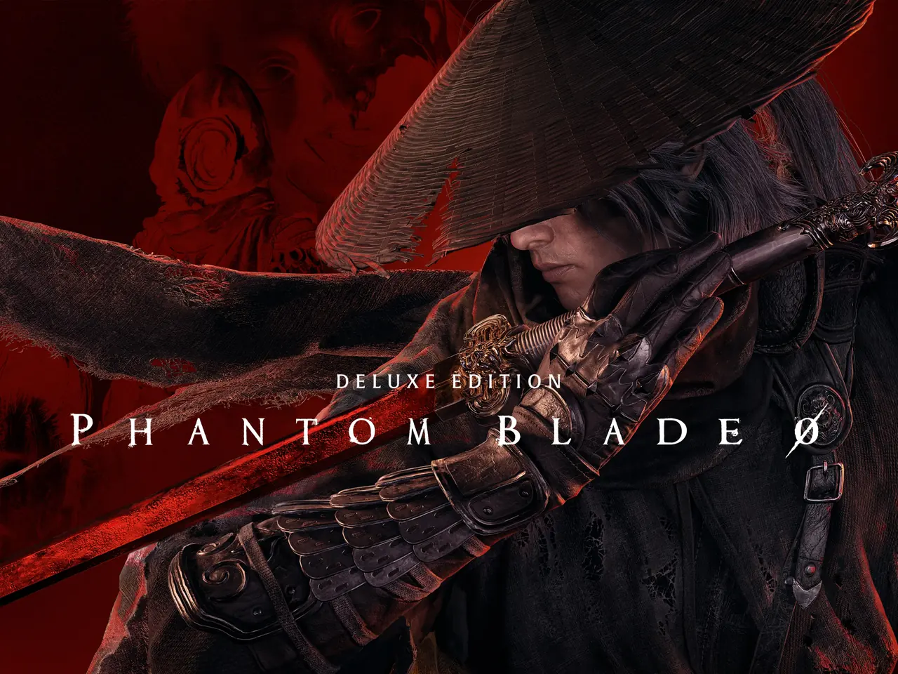 Official Phantom Blade Zero key art showing the masked swordsman against a red background